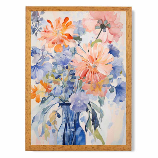 Modern Painted Blue, Pink Abstract Flowers  Art Print | Wall Art Plaza UK