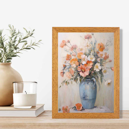 Vintage Painted , Orange Flowers in Blue Vase  Art Print | Wall Art Plaza UK