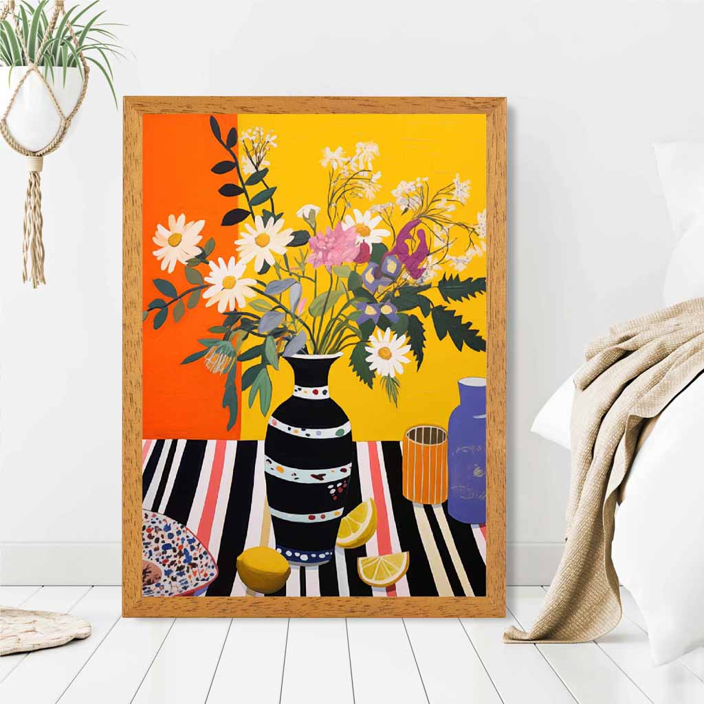 Bright Floral Yellow, Orange Kitchen Flowers  Art Print | Wall Art Plaza UK