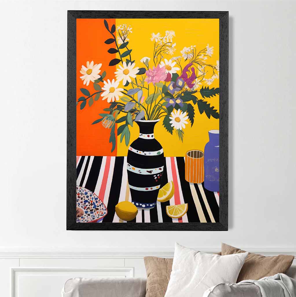 Bright Floral Yellow, Orange Kitchen Flowers  Art Print | Wall Art Plaza UK