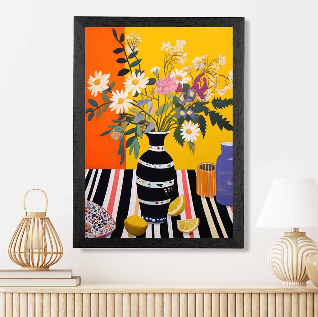 Bright Floral Yellow, Orange Kitchen Flowers  Art Print | Wall Art Plaza UK