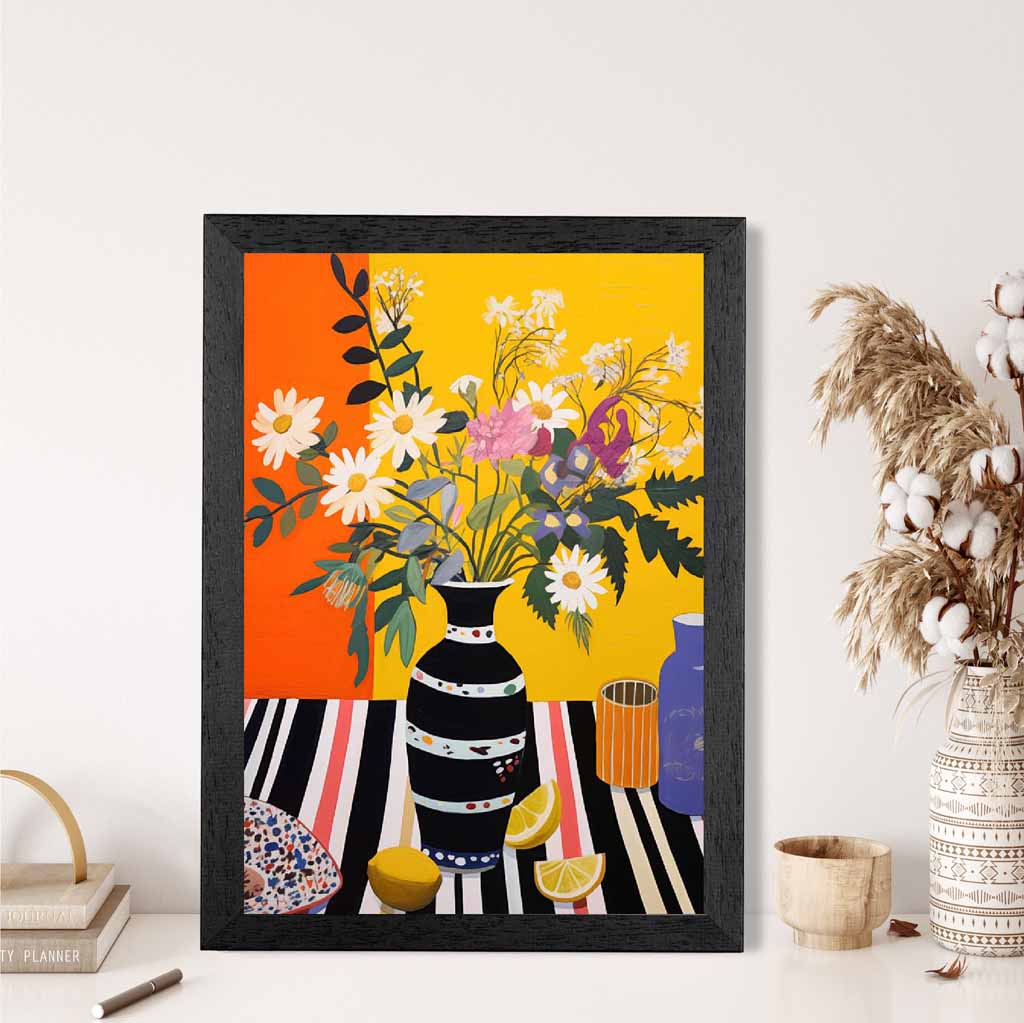 Bright Floral Yellow, Orange Kitchen Flowers  Art Print | Wall Art Plaza UK