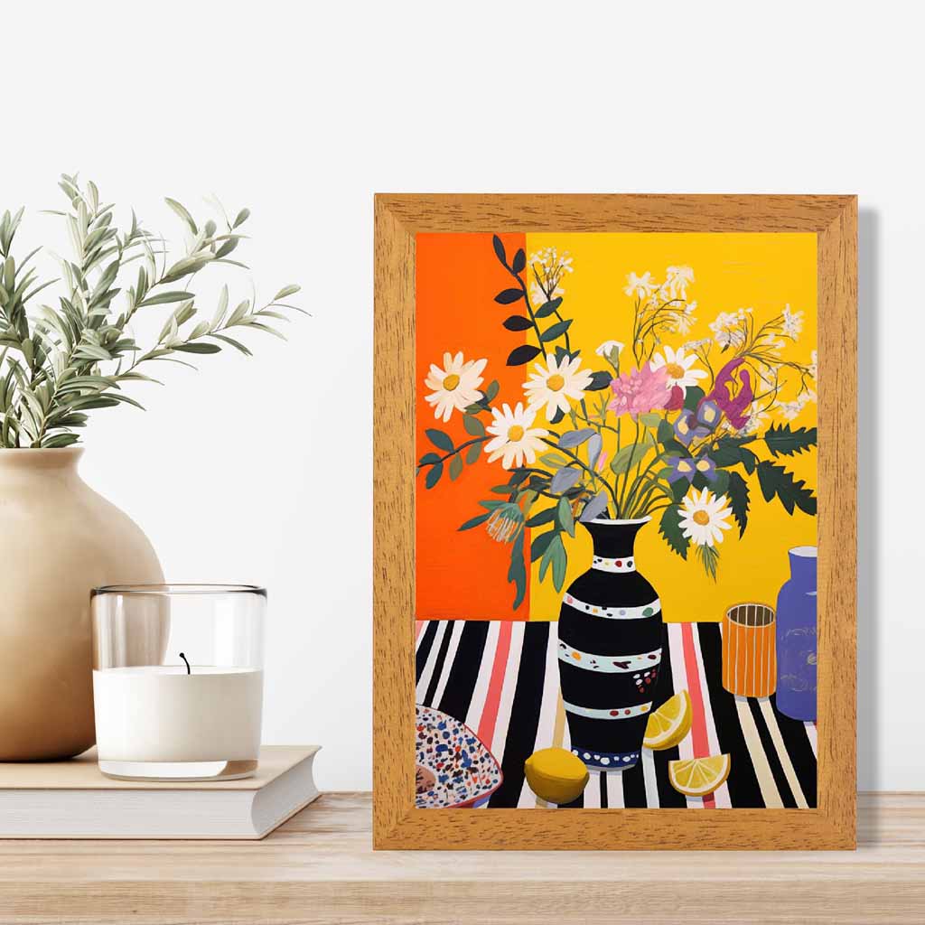 Bright Floral Yellow, Orange Kitchen Flowers  Art Print | Wall Art Plaza UK