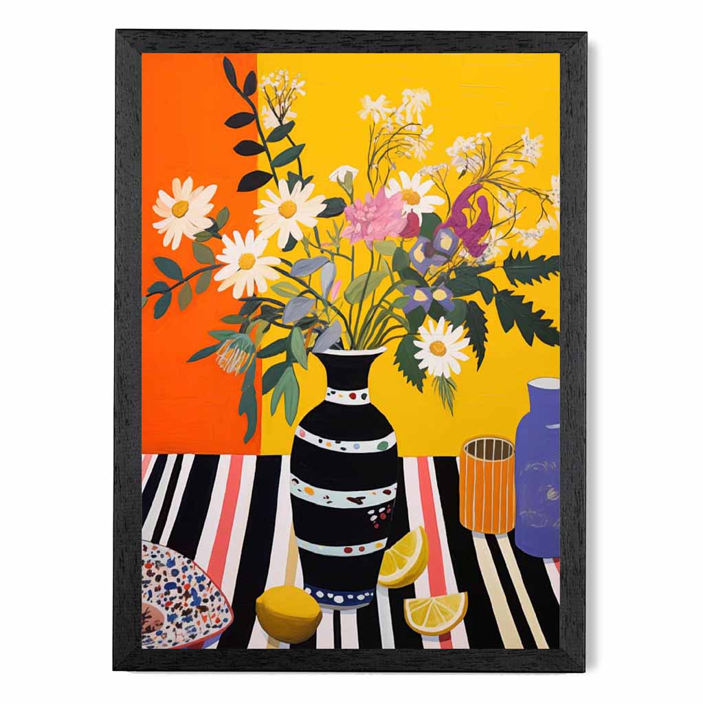 Bright Floral Yellow, Orange Kitchen Flowers  Art Print | Wall Art Plaza UK