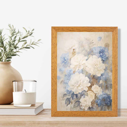 Vintage Pastel Blue, Ivory Flowers  Art Print | Wall Art Plaza UK