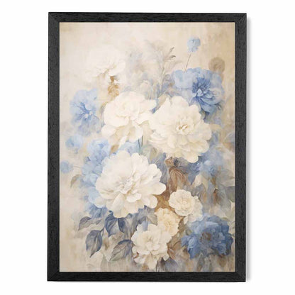 Vintage Pastel Blue, Ivory Flowers  Art Print | Wall Art Plaza UK