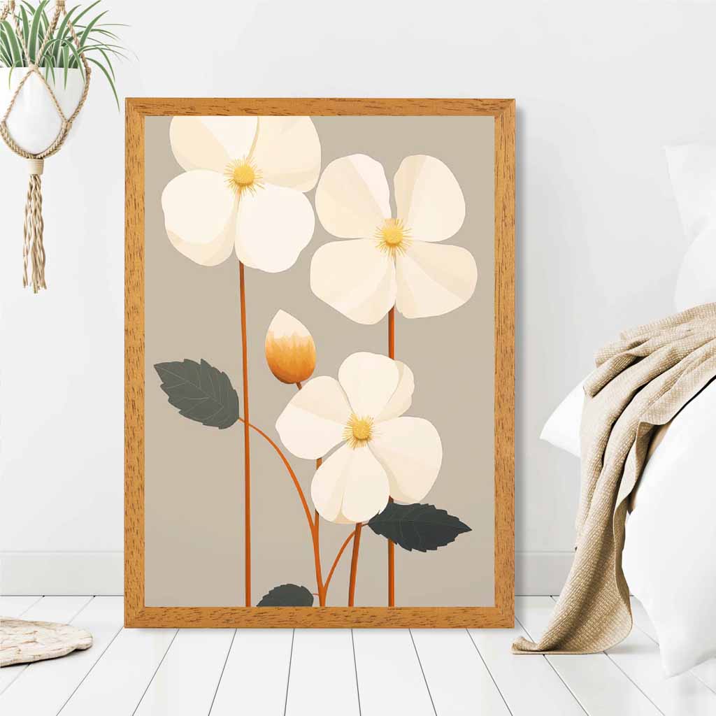 Modern Floral Beige, Ivory Flowers  Art Print | Wall Art Plaza UK