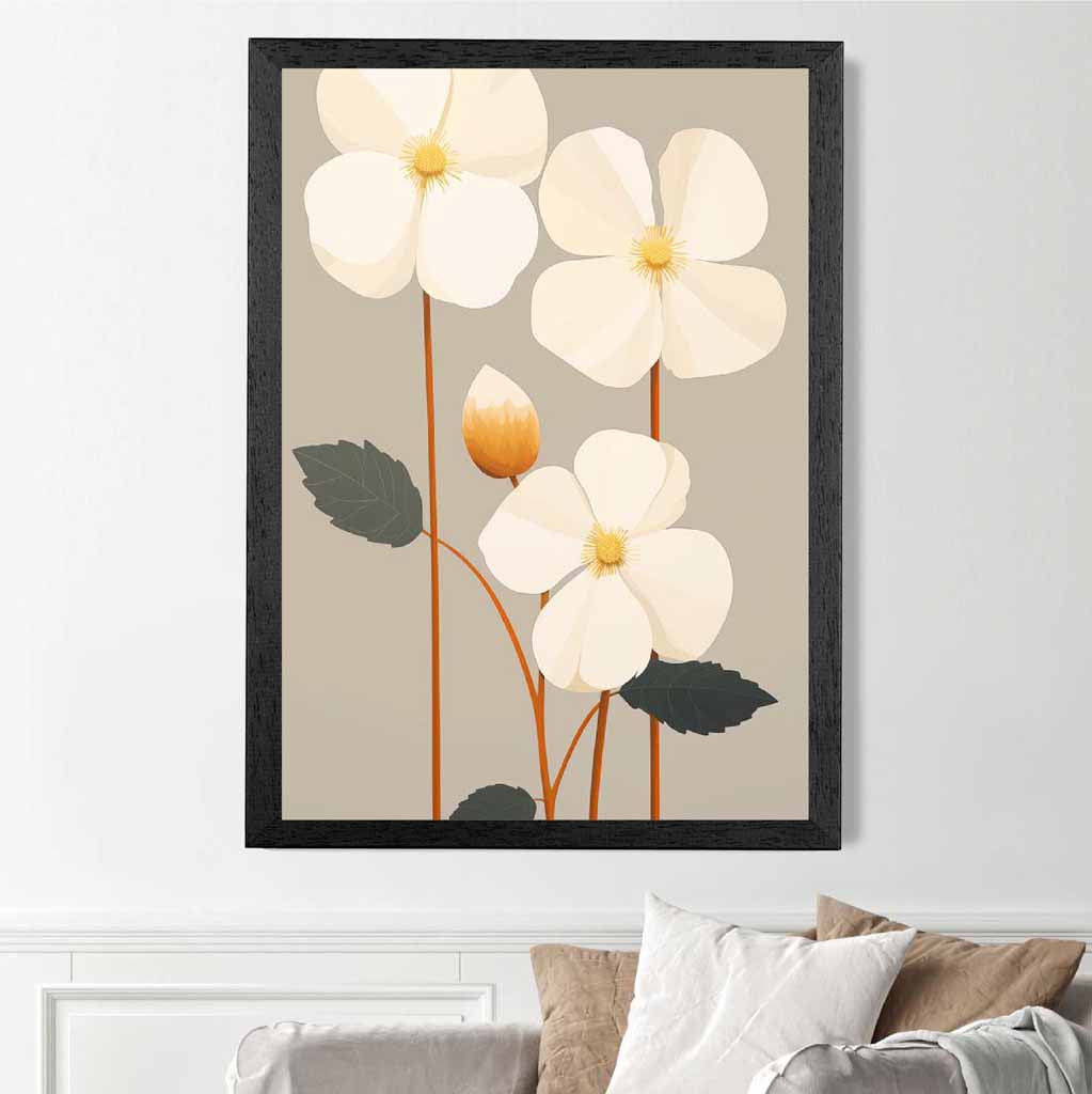 Modern Floral Beige, Ivory Flowers  Art Print | Wall Art Plaza UK