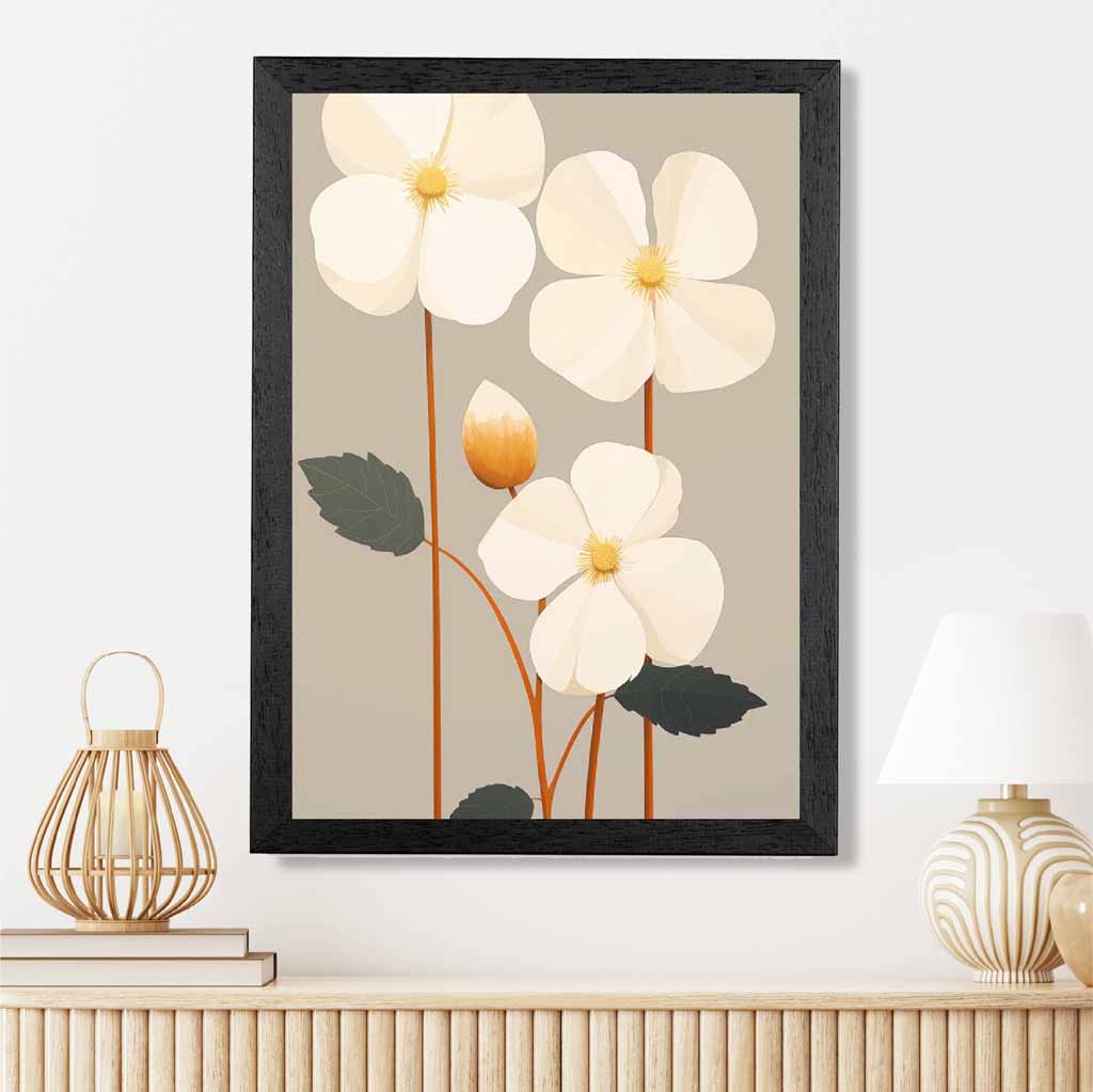 Modern Floral Beige, Ivory Flowers  Art Print | Wall Art Plaza UK