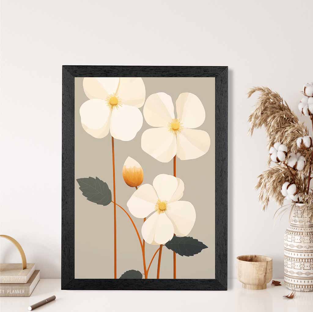 Modern Floral Beige, Ivory Flowers  Art Print | Wall Art Plaza UK