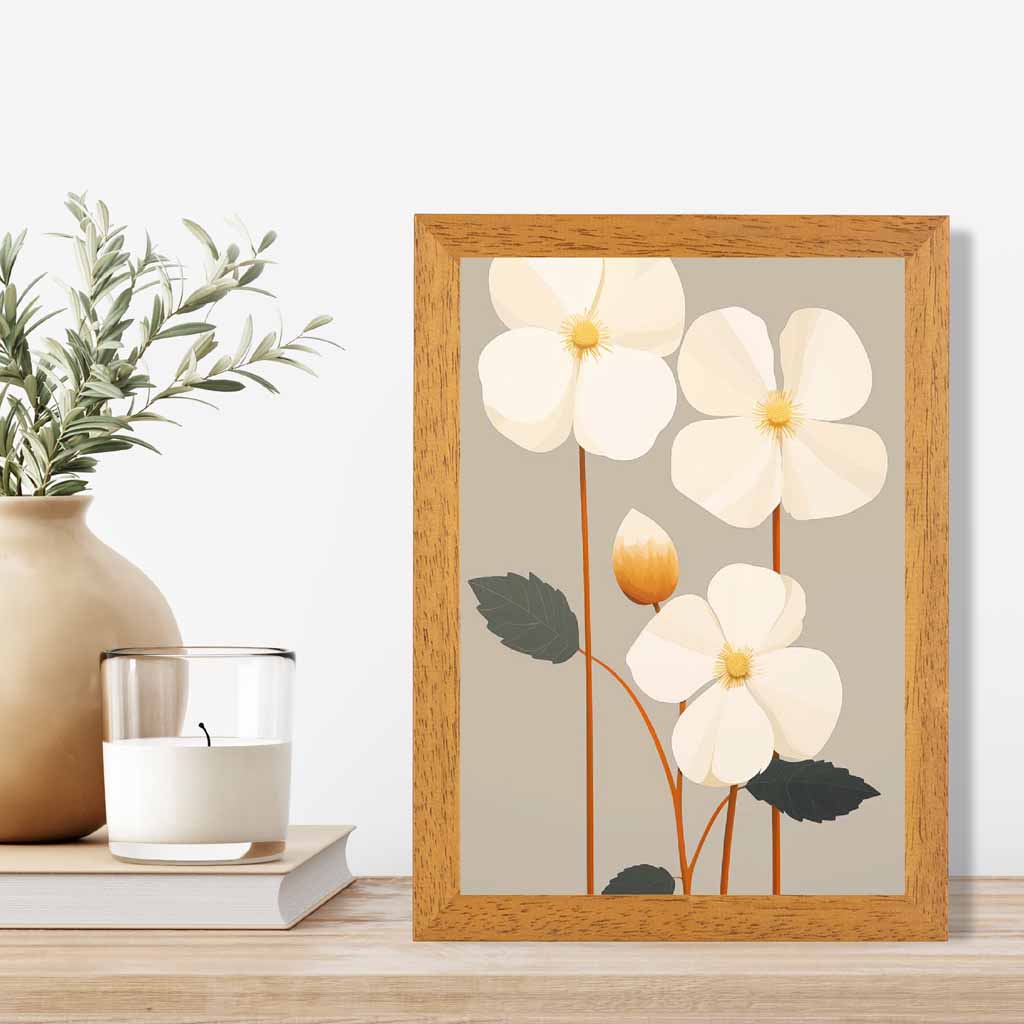 Modern Floral Beige, Ivory Flowers  Art Print | Wall Art Plaza UK