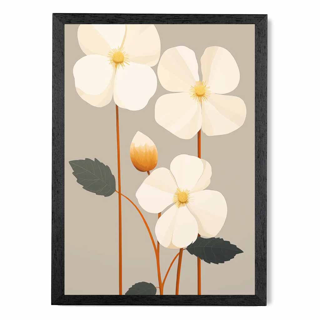 Modern Floral Beige, Ivory Flowers  Art Print | Wall Art Plaza UK