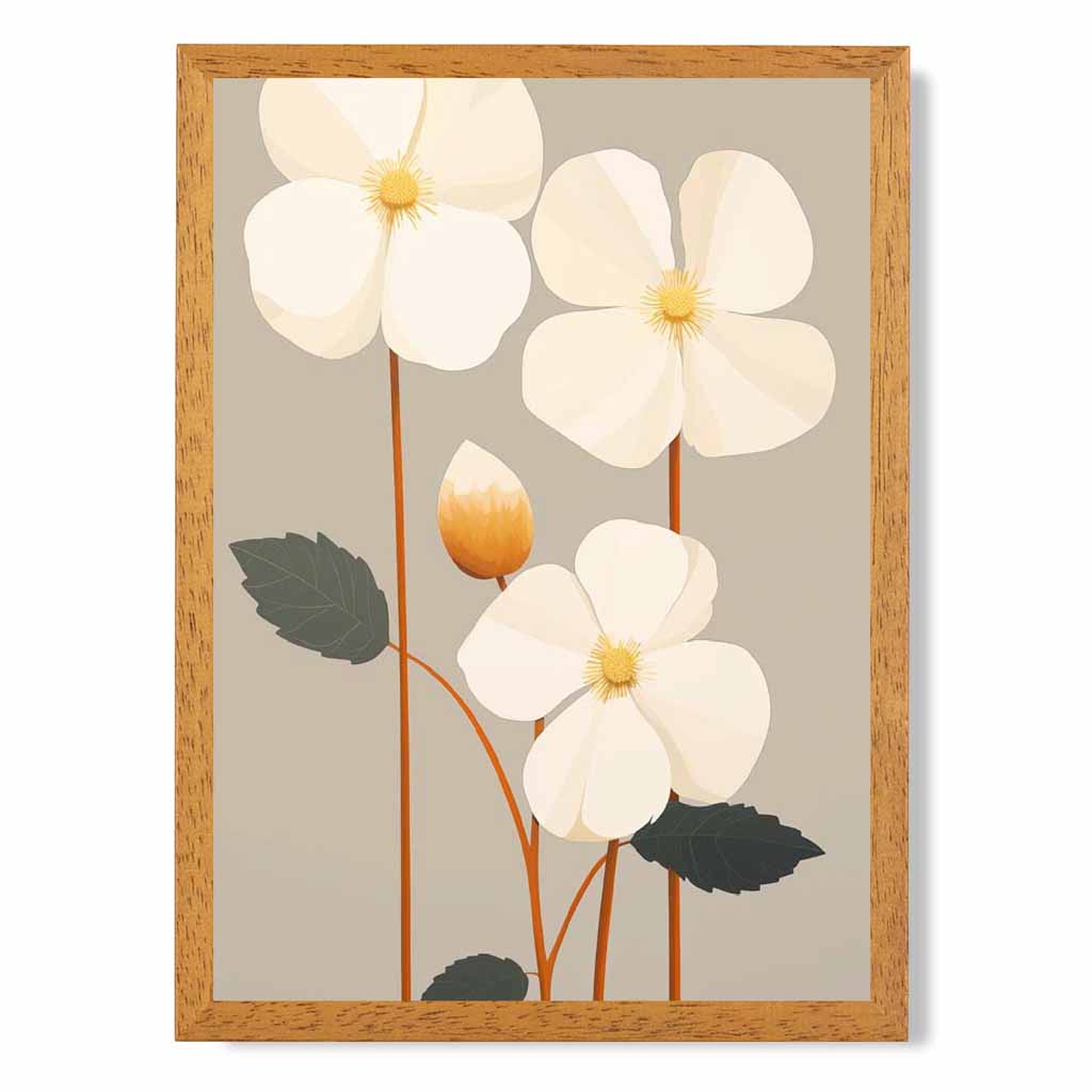 Modern Floral Beige, Ivory Flowers  Art Print | Wall Art Plaza UK