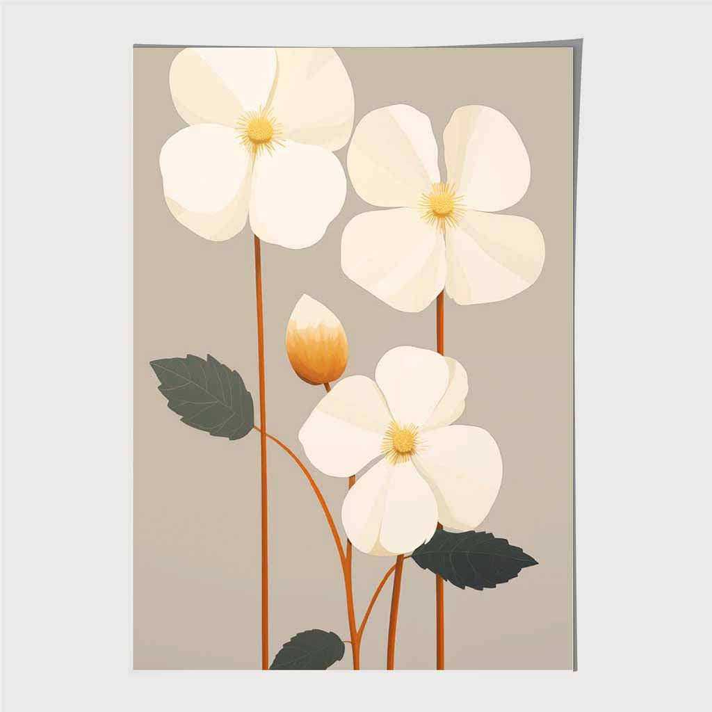 Modern Floral Beige, Ivory Flowers  Art Print | Wall Art Plaza UK