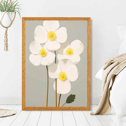 Modern Floral Grey, Ivory Flowers  Art Print | Wall Art Plaza UK