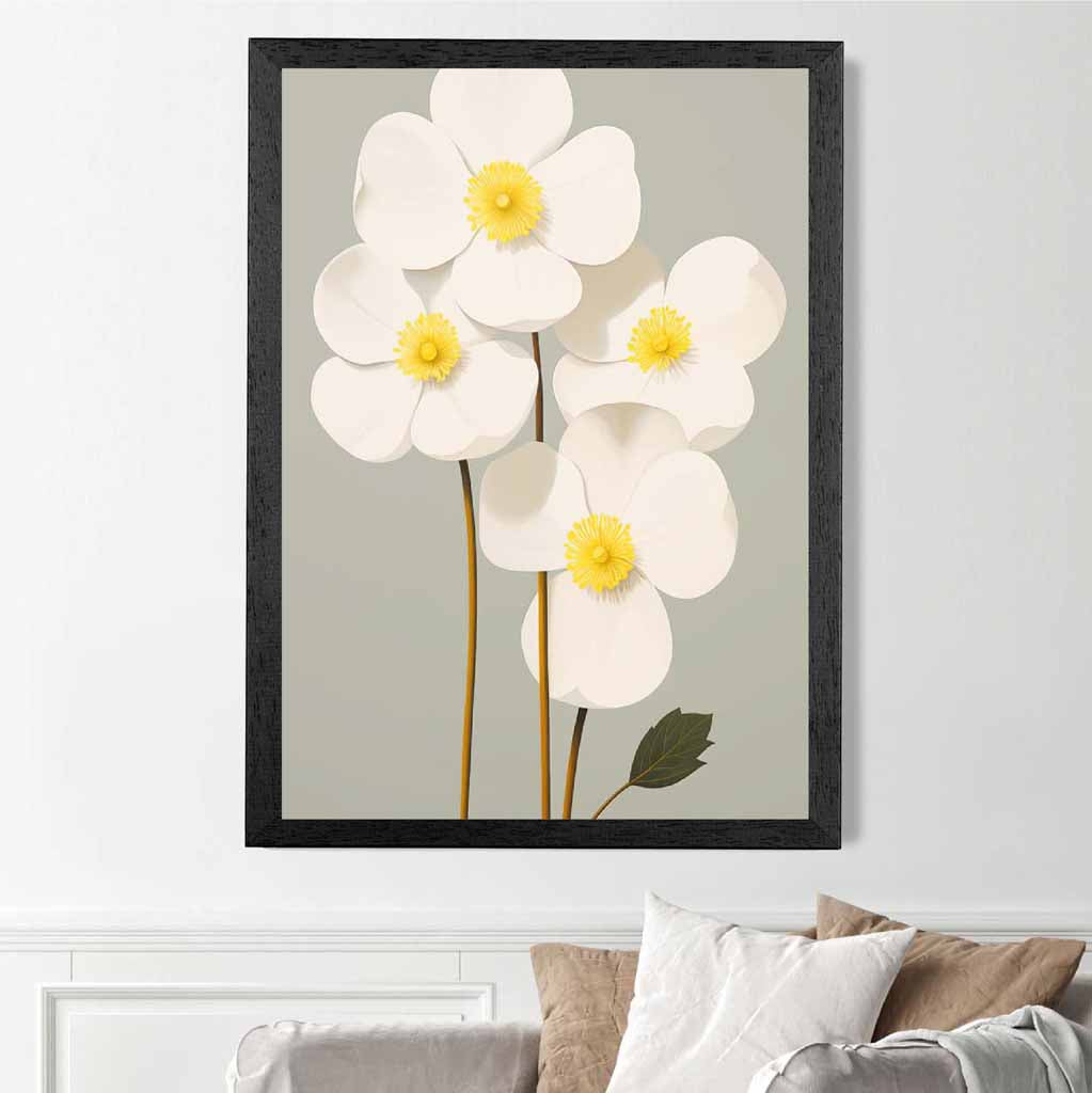 Modern Floral Grey, Ivory Flowers  Art Print | Wall Art Plaza UK