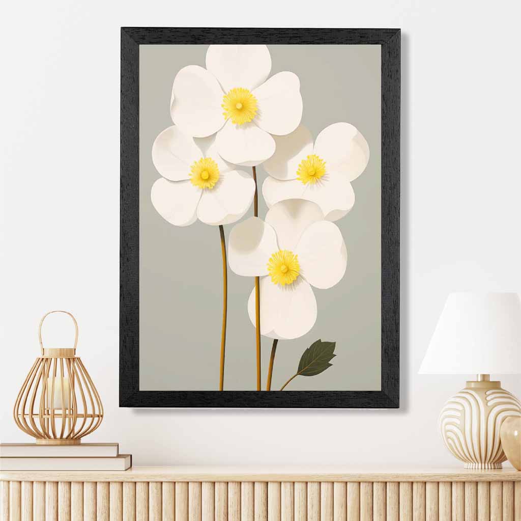 Modern Floral Grey, Ivory Flowers  Art Print | Wall Art Plaza UK