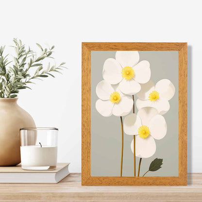 Modern Floral Grey, Ivory Flowers  Art Print | Wall Art Plaza UK