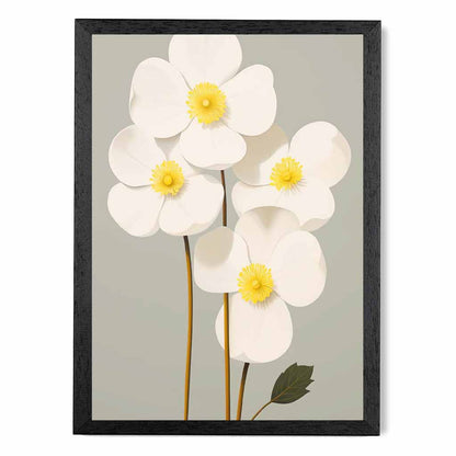 Modern Floral Grey, Ivory Flowers  Art Print | Wall Art Plaza UK