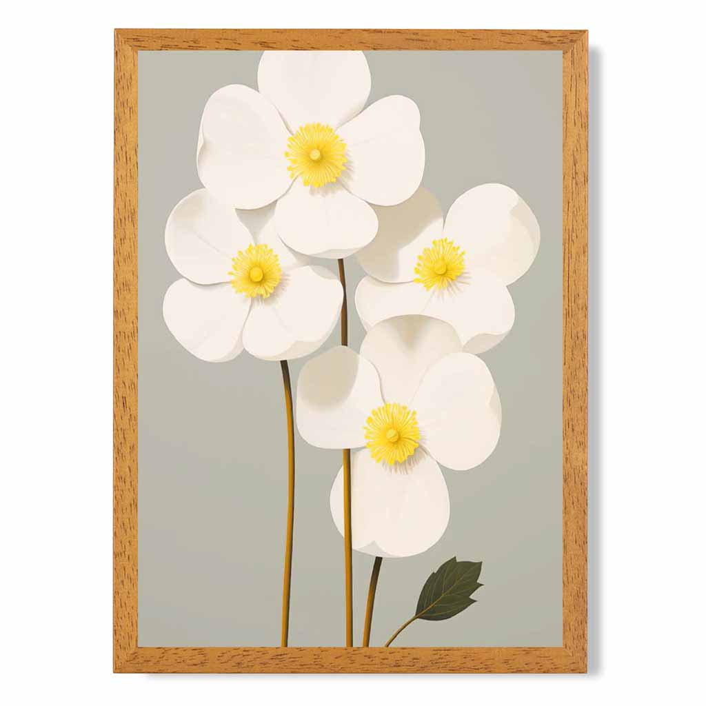 Modern Floral Grey, Ivory Flowers  Art Print | Wall Art Plaza UK