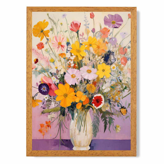 Bright Floral Purple, Yellow Flowers and Vase  Art Print | Wall Art Plaza UK