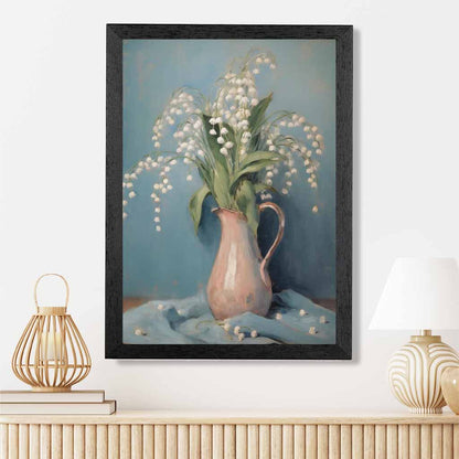 Vintage Floral Blue, Pink Lilly of the Valley  Art Print | Wall Art Plaza UK