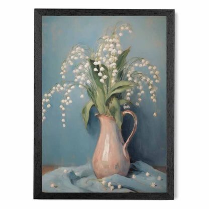 Vintage Floral Blue, Pink Lilly of the Valley  Art Print | Wall Art Plaza UK