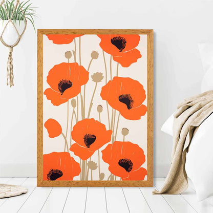 Modern Floral Red, Beige Poppies  Art Print | Wall Art Plaza UK