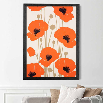 Modern Floral Red, Beige Poppies  Art Print | Wall Art Plaza UK