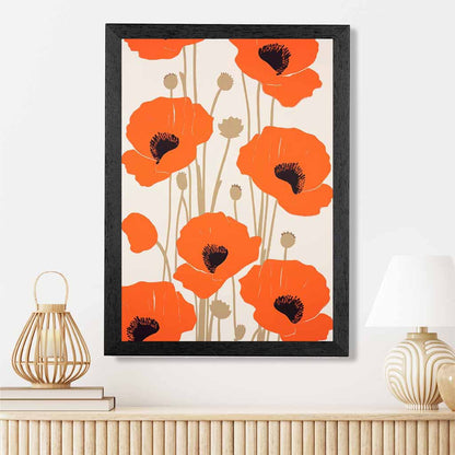 Modern Floral Red, Beige Poppies  Art Print | Wall Art Plaza UK