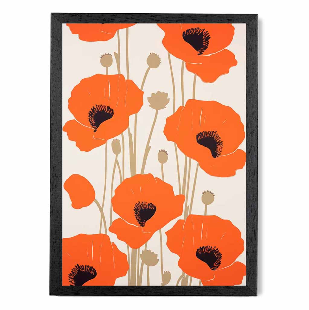 Modern Floral Red, Beige Poppies  Art Print | Wall Art Plaza UK