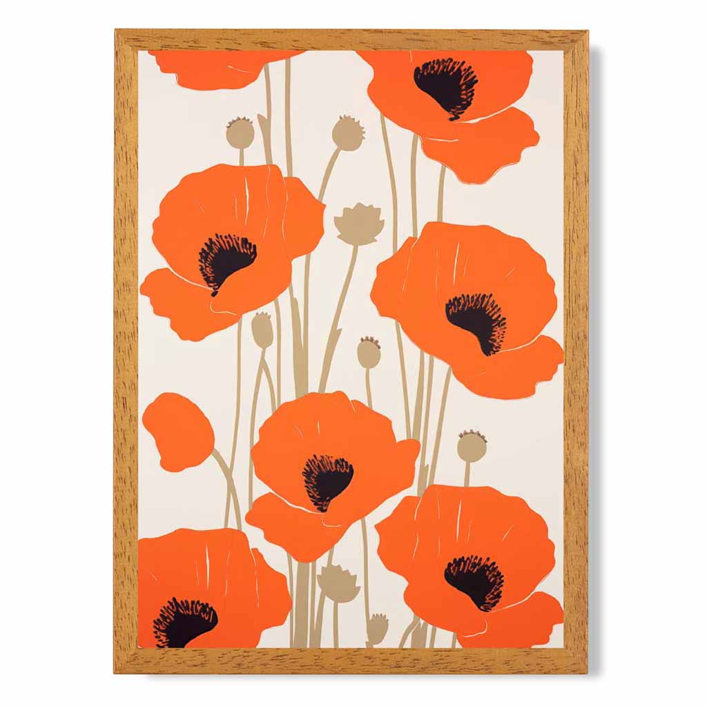 Modern Floral Red, Beige Poppies  Art Print | Wall Art Plaza UK