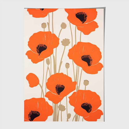 Modern Floral Red, Beige Poppies  Art Print | Wall Art Plaza UK