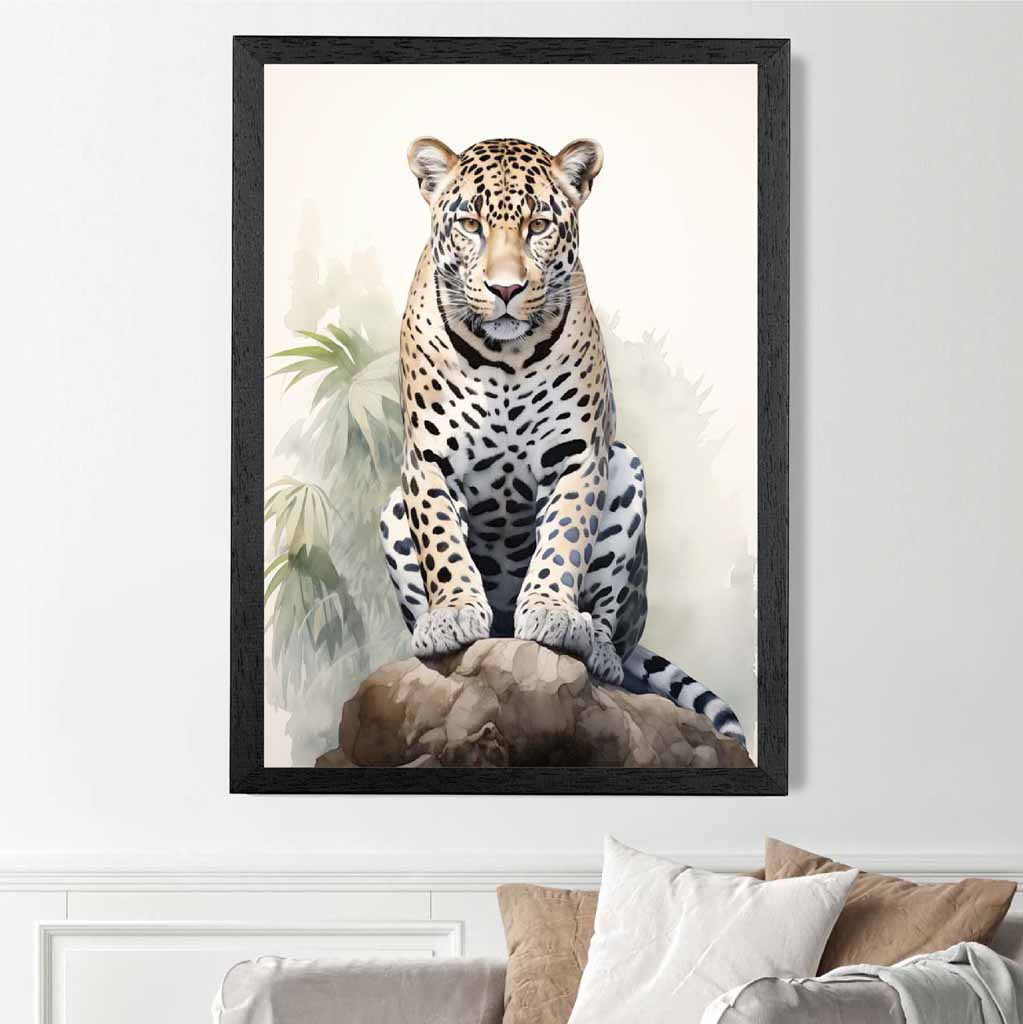 Vintage Painted Beige, Green Jungle Leopard  Art Poster | Wall Art Plaza UK