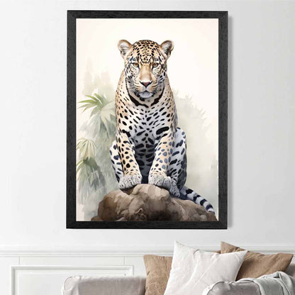 Vintage Painted Beige, Green Jungle Leopard  Art Poster | Wall Art Plaza UK