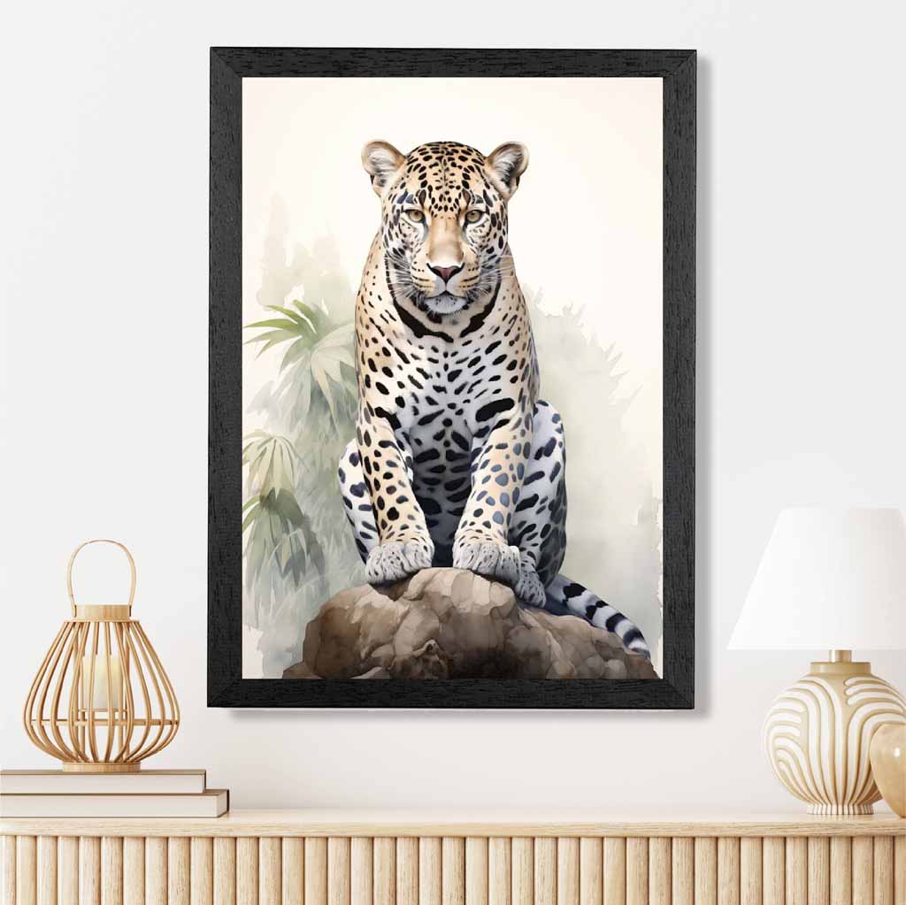 Vintage Painted Beige, Green Jungle Leopard  Art Poster | Wall Art Plaza UK