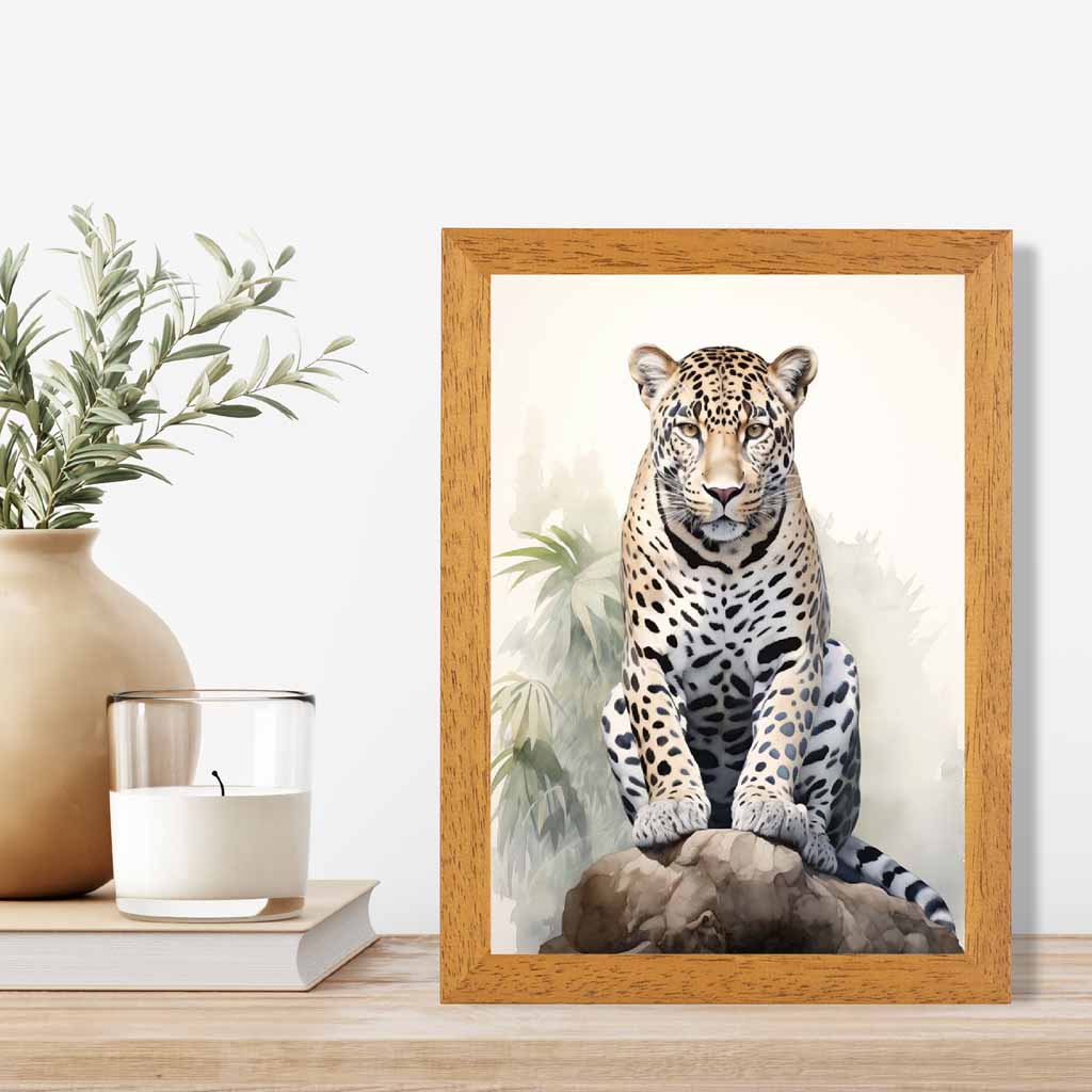 Vintage Painted Beige, Green Jungle Leopard  Art Poster | Wall Art Plaza UK