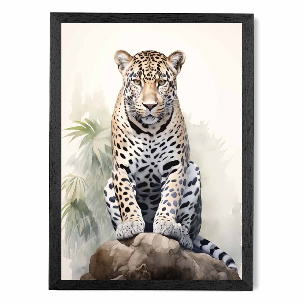 Vintage Painted Beige, Green Jungle Leopard  Art Poster | Wall Art Plaza UK