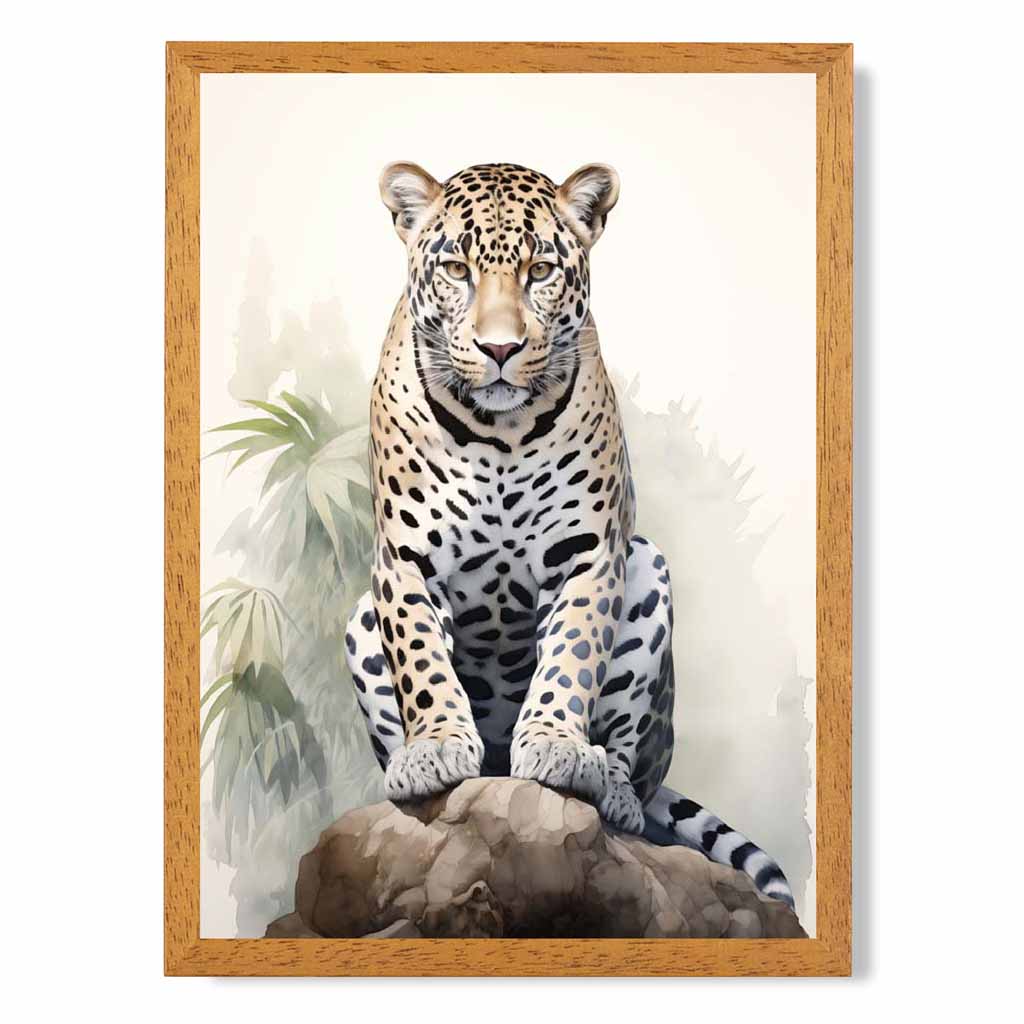 Vintage Painted Beige, Green Jungle Leopard  Art Poster | Wall Art Plaza UK