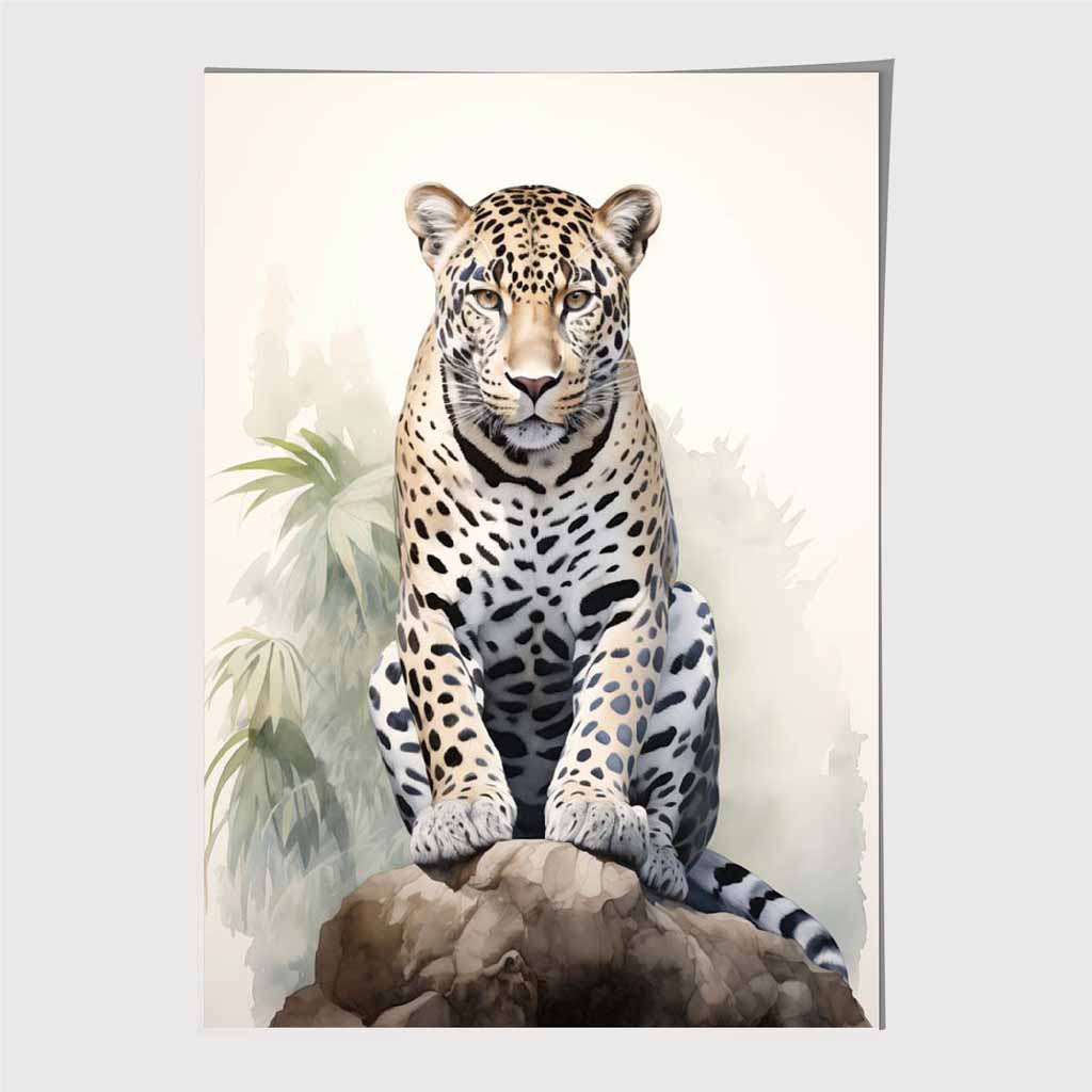 Vintage Painted Beige, Green Jungle Leopard  Art Poster | Wall Art Plaza UK