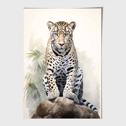 Vintage Painted Beige, Green Jungle Leopard  Art Poster | Wall Art Plaza UK