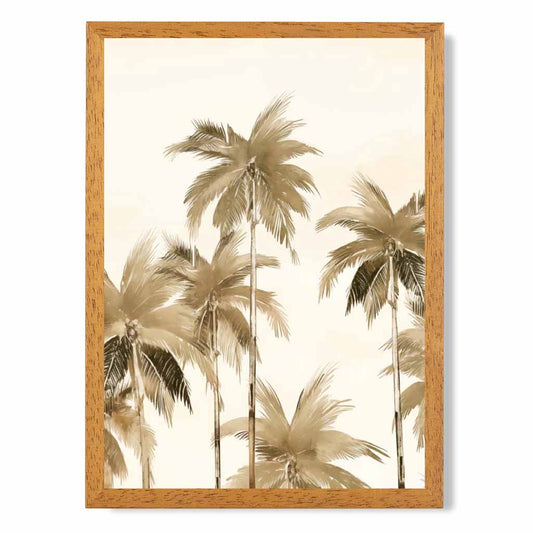 Vintage Illustration Beige, Sepia Palm Trees No 1  Art Print | Wall Art Plaza UK