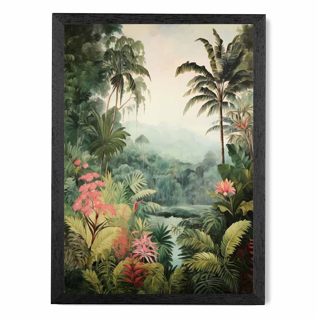 Modern Illustration Green, Pink Jungle Landscape No 1  Art Poster | Wall Art Plaza UK