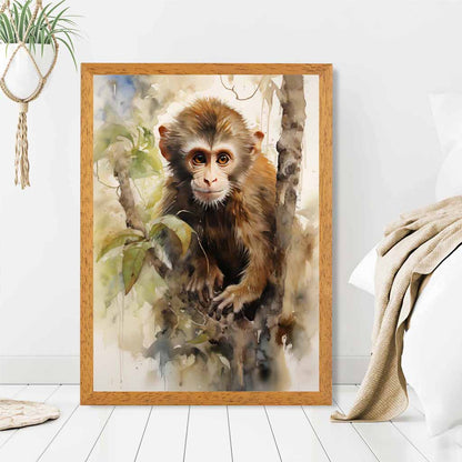Vintage Illustration Green, Brown Jungle Monkey  Art Print | Wall Art Plaza UK
