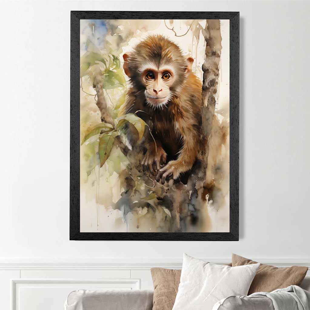 Vintage Illustration Green, Brown Jungle Monkey  Art Print | Wall Art Plaza UK
