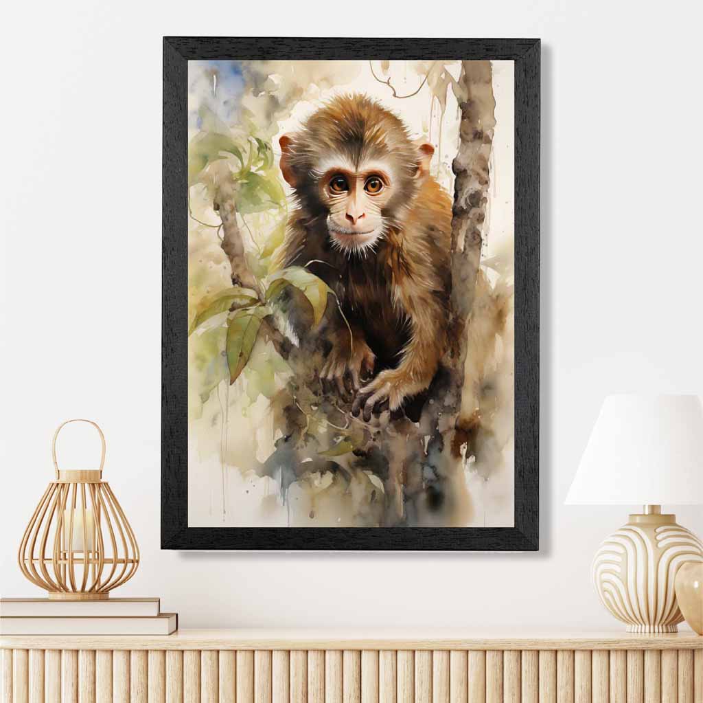 Vintage Illustration Green, Brown Jungle Monkey  Art Print | Wall Art Plaza UK
