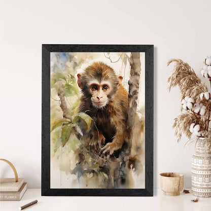 Vintage Illustration Green, Brown Jungle Monkey  Art Print | Wall Art Plaza UK