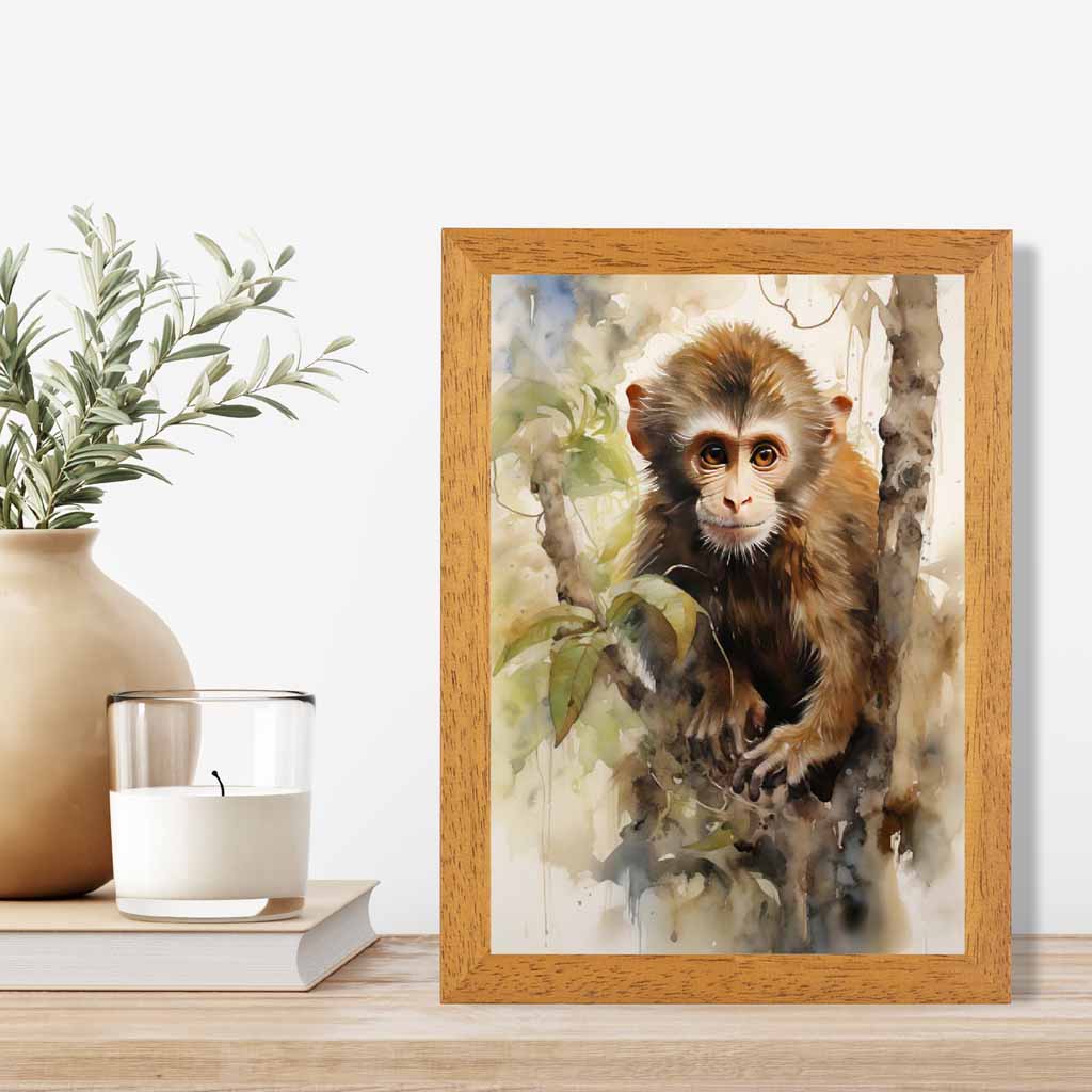 Vintage Illustration Green, Brown Jungle Monkey  Art Print | Wall Art Plaza UK