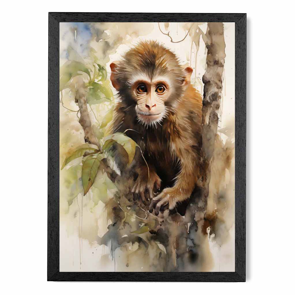 Vintage Illustration Green, Brown Jungle Monkey  Art Print | Wall Art Plaza UK