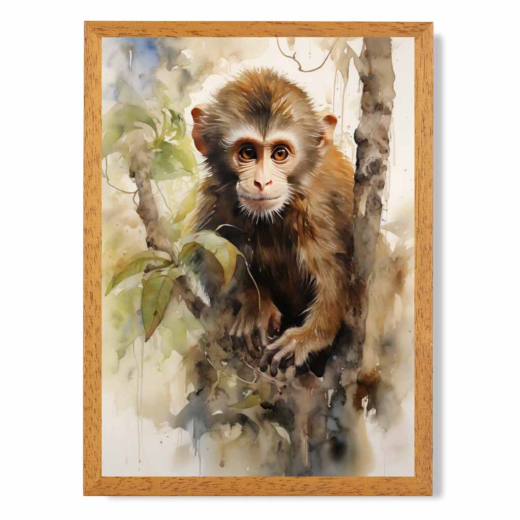 Vintage Illustration Green, Brown Jungle Monkey  Art Print | Wall Art Plaza UK